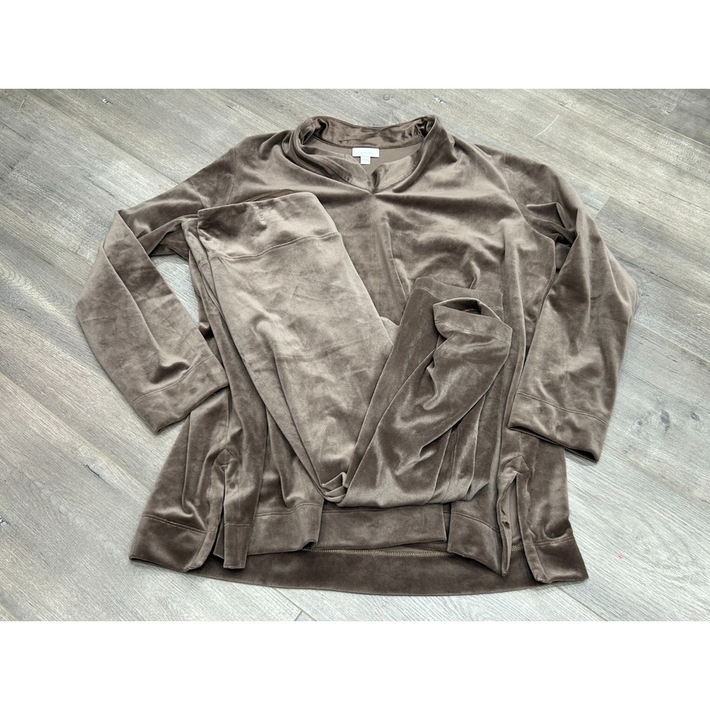Pure Jill Velour Lounge Set Womens XL Brown Relaxed Cozy Soft Track Suit